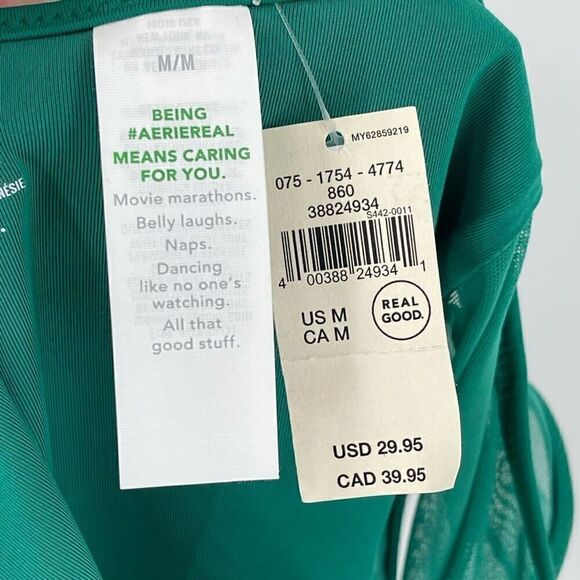 Aerie High Cut Cheeky Mesh Sides Bikini Bottom Women Medium Green New With‎ Tag - Picture 3 of 6